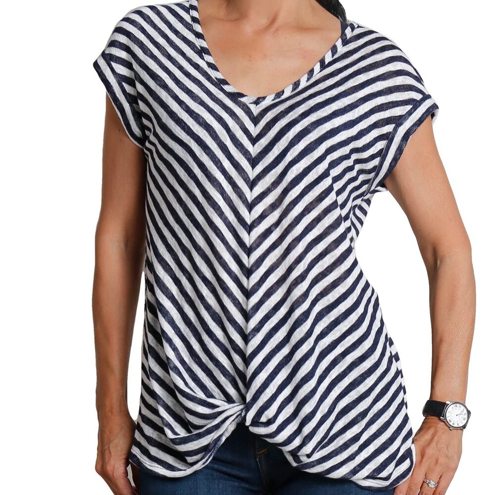 Coin 1804 Chevron Striped V-Neck Twist Front Top